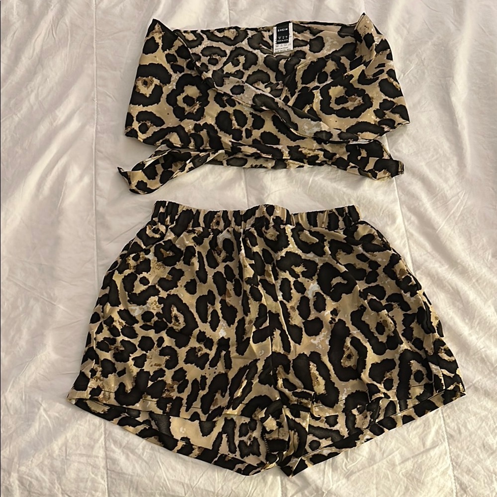 Leopard Print Crop Top and Shorts Set